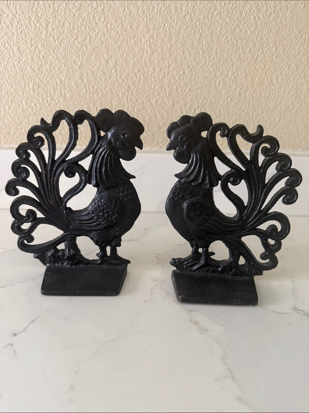 Vintage Cast Iron Rooster Bookends
